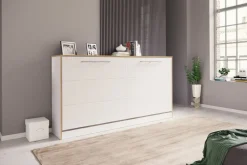 Schrankbett H. 114 x B. 213 x T. 43 cm, Wandklappbett horizontal mit Lattenrost 90x200 cm, Bettschrank, Kommode Smalu ^ VCM Best