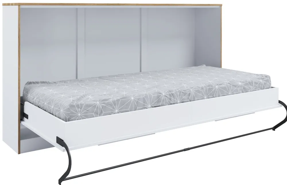 Schrankbett H. 114 x B. 213 x T. 43 cm, Wandklappbett horizontal mit Lattenrost 90x200 cm, Bettschrank, Kommode Smalu ^ VCM Best