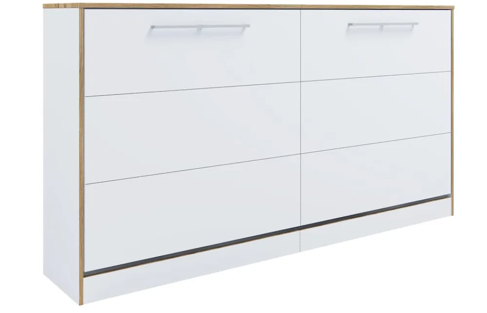 Schrankbett H. 114 x B. 213 x T. 43 cm, Wandklappbett horizontal mit Lattenrost 90x200 cm, Bettschrank, Kommode Smalu ^ VCM Best