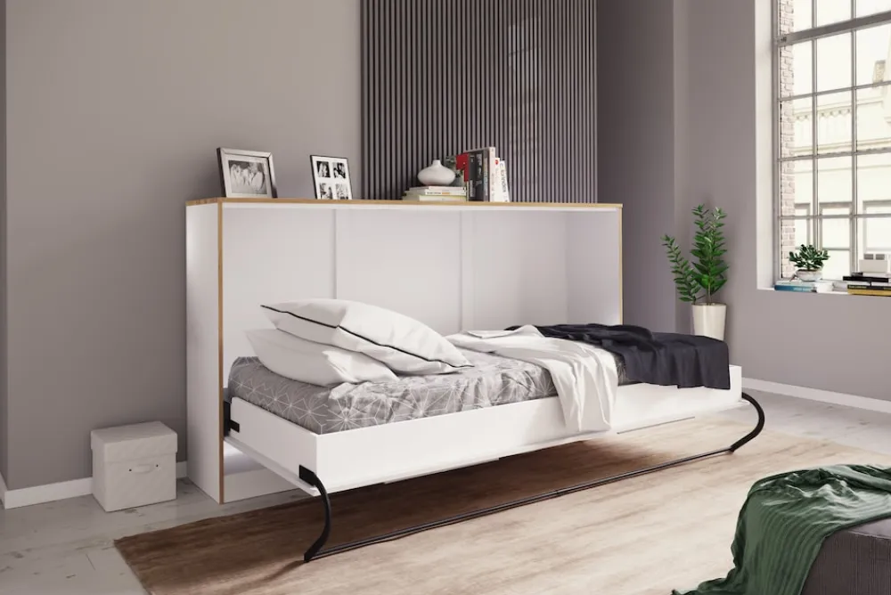 Schrankbett H. 114 x B. 213 x T. 43 cm, Wandklappbett horizontal mit Lattenrost 90x200 cm, Bettschrank, Kommode Smalu ^ VCM Best