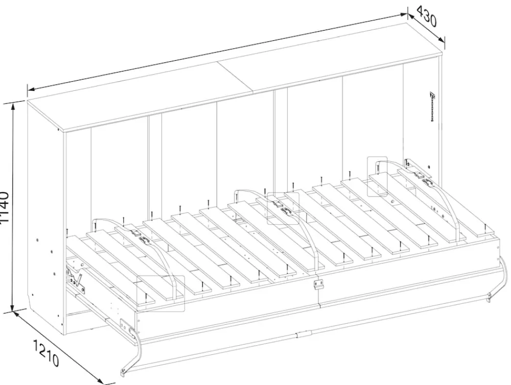 Schrankbett H. 114 x B. 213 x T. 43 cm, Wandklappbett horizontal mit Lattenrost 90x200 cm, Bettschrank, Kommode Smalu ^ VCM Best
