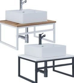 2-tlg. Waschplatz Waschtisch Badmöbel Set Waschbecken Holz Metall Industrial Style Bitila 60 ^ VCM Discount