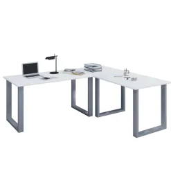 VCM Holz Schreibtisch | Eckschreibtisch schlicht | 160x160 | L Form links oder rechts | Arbeitstisch Platte 50 cm tief | Computertisch Büromöbel - Lona U Silber / Weiß Clearance