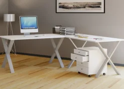 VCM Holz Schreibtisch | Eckschreibtisch schlicht | 160x160 | L Form links oder rechts | Arbeitstisch Platte 80 cm tief | Computertisch Büromöbel - Lona X Silber / Weiß Sale