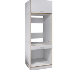 Waschmaschinenschrank mit Unterschrank, Waschmaschinenumbau mit Stauraum hinter einer Klappe und einer Schublade, Maße: Überbauschrank H. 200 x B. 67 x T. 68 cm, Rislo OP XXL ^ VCM Hot