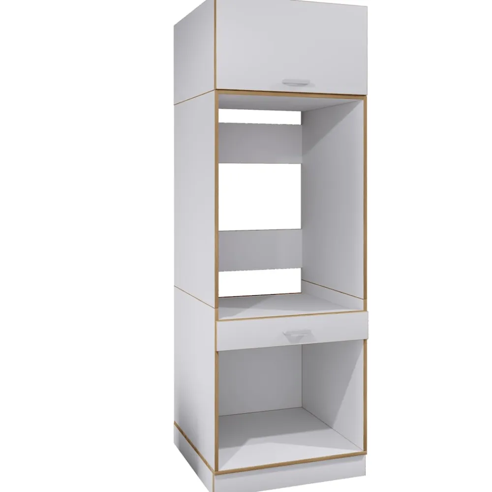 Waschmaschinenschrank mit Unterschrank, Waschmaschinenumbau mit Stauraum hinter einer Klappe und einer Schublade, Maße: Überbauschrank H. 200 x B. 67 x T. 68 cm, Rislo OP XXL ^ VCM Hot