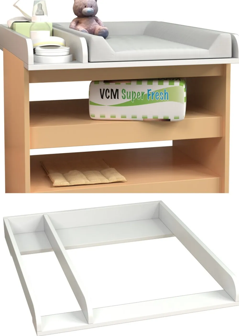 VCM Wickelaufsatz | Maße ca. H. 7 x B. 65 x T. 73 cm | Wickelaufsatz für Schränke - Malira M Weiß Sale