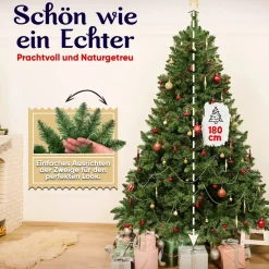 Veska Weihnachtsbaum künstlich 180cm - mit Holzständer, Nordmanntanne, Künstlicher Tannenbaum, Naturgetreu, dichte Zweige ohne LED Outlet