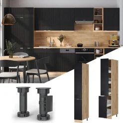 Apothekerhochschrank Fame-Line Eiche Schwarz gestreift 30 cm ^ Vicco