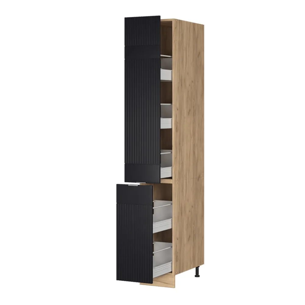 Apothekerhochschrank Fame-Line Eiche Schwarz gestreift 30 cm ^ Vicco
