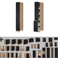 Apothekerhochschrank Fame-Line Eiche Schwarz gestreift 30 cm ^ Vicco