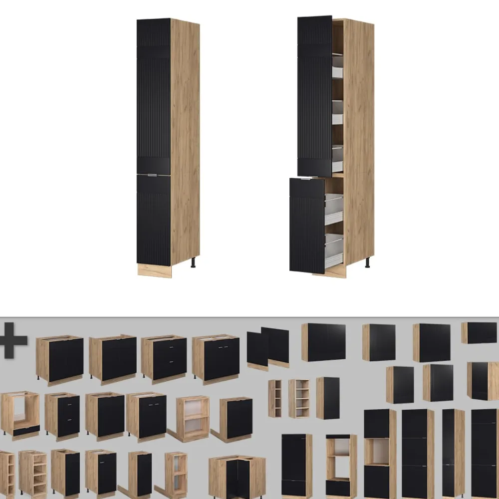 Apothekerhochschrank Fame-Line Eiche Schwarz gestreift 30 cm ^ Vicco