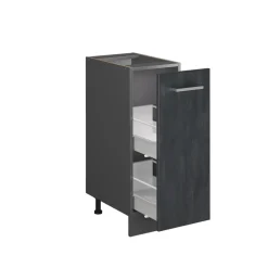 Apothekerunterschrank R-Line Schwarz Beton Anthrazit 30 cm mit Arbeitsplatte Eiche ^ Vicco Outlet