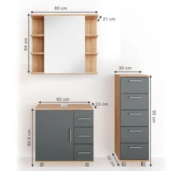 Badmöbel Set ILIAS Eiche Anthrazit Spiegel Kommode Unterschrank Badschrank ^ Vicco Sale
