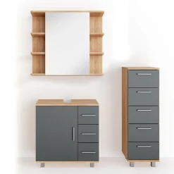 Badmöbel Set ILIAS Eiche Anthrazit Spiegel Kommode Unterschrank Badschrank ^ Vicco Sale