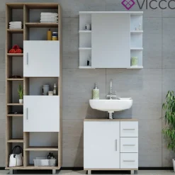 Badmöbel Set ILIAS Weiß Eiche Bad Spiegel Kommode Unterschrank Badschrank ^ Vicco Online
