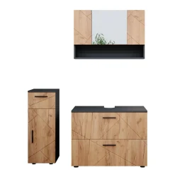 Badmöbelset Irma Anthrazit Eiche modern 80 cm 30 cm Badezimmerschrank Badschrank Badezimmermöbel Waschtischunterschrank Spiegelschrank Midischrank Schranktür Schrankfach Schrankschublade ^ Vicco Sale