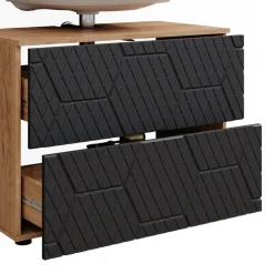 Badmöbel-Set Irma Eiche Anthrazit 3-teilig Hochschrank Waschbeckenschrank 80 cm ^ Vicco