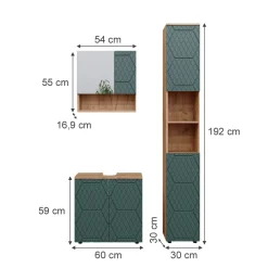 Badmöbel-Set Irma Eiche Grün 3-teilig Hochschrank Waschbeckenschrank 60 cm ^ Vicco Sale
