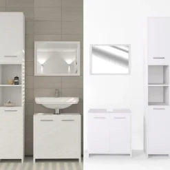 Badmöbel Set Kiko Badezimmer Spiegel Kommode Unterschrank Weiß ^ Vicco Discount