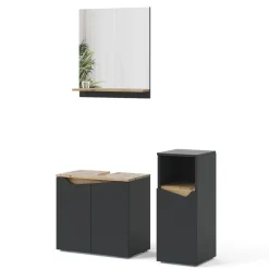 Badmöbel-Set Marelle Anthrazit Eiche 3 Teile Midischrank ^ Vicco Discount