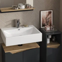 Badmöbel-Set Marelle Anthrazit Eiche 3 Teile Midischrank ^ Vicco Discount
