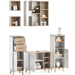Badmöbelset Midischrank Waschtischunterschrank Spiegelschrank Senyo S/W ^ Vicco Best
