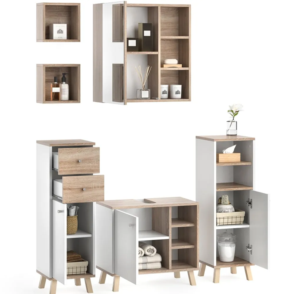 Badmöbelset Midischrank Waschtischunterschrank Spiegelschrank Senyo S/W ^ Vicco Best