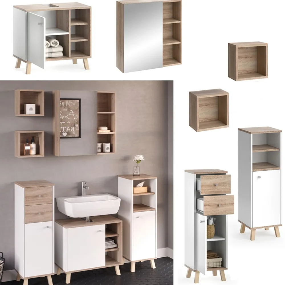 Badmöbelset Midischrank Waschtischunterschrank Spiegelschrank Senyo S/W ^ Vicco Best