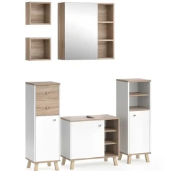 Badmöbelset Midischrank Waschtischunterschrank Spiegelschrank Senyo S/W ^ Vicco Best