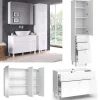 Badmöbel-Set Sola Weiß matt, moderne Serie, Badezimmer, dekorative Front Waschtischunterschrank Spiegelschrank Hochschrank ^ Vicco Online