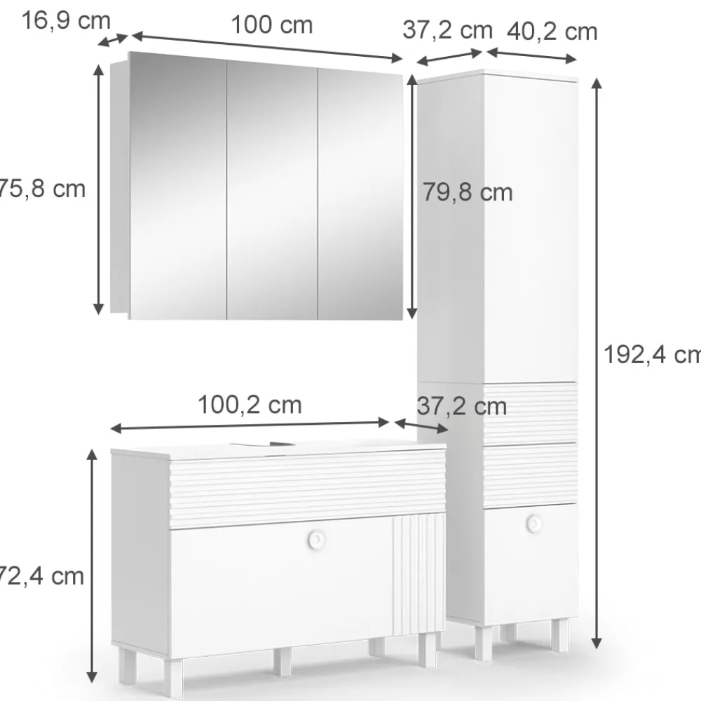Badmöbel-Set Sola Weiß matt, moderne Serie, Badezimmer, dekorative Front Waschtischunterschrank Spiegelschrank Hochschrank ^ Vicco Online