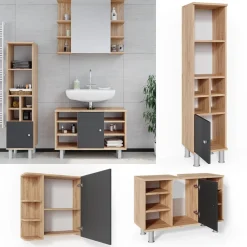 Badmöbel Set 3tlg Fynn Spiegelschrank Waschbeckenunterschrank Hochschrank ^ Vicco Hot