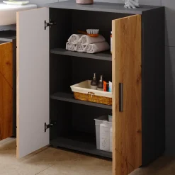 Badschrank Badezimmerschrank Aufbewahrungsschrank Irma 2 Türen Anthrazit ^ Vicco