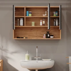 Badspiegelschrank Irma Eiche Anthrazit 80 x 55 cm Badezimmer ^ Vicco New