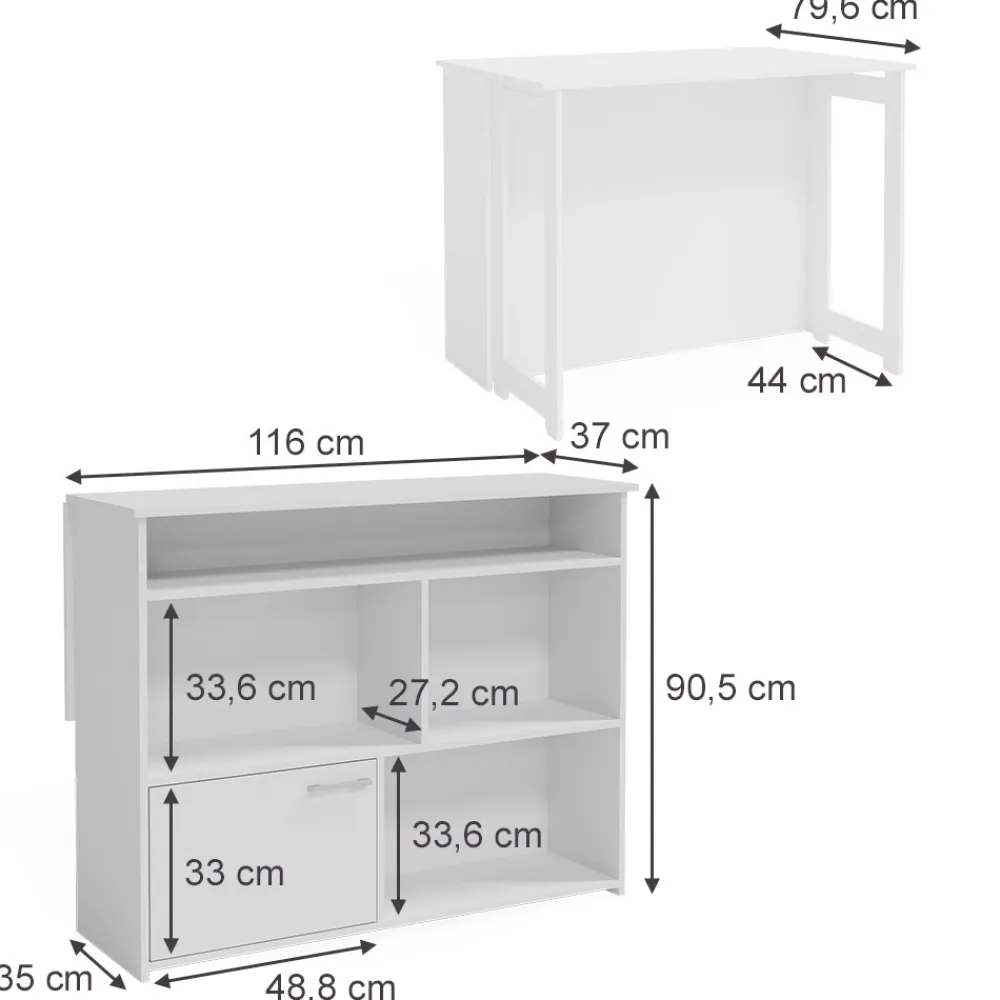 Vicco Bartisch Dominic Weiß 116 x 37 cm Esszimmer Küche offene Fächer Tür Online