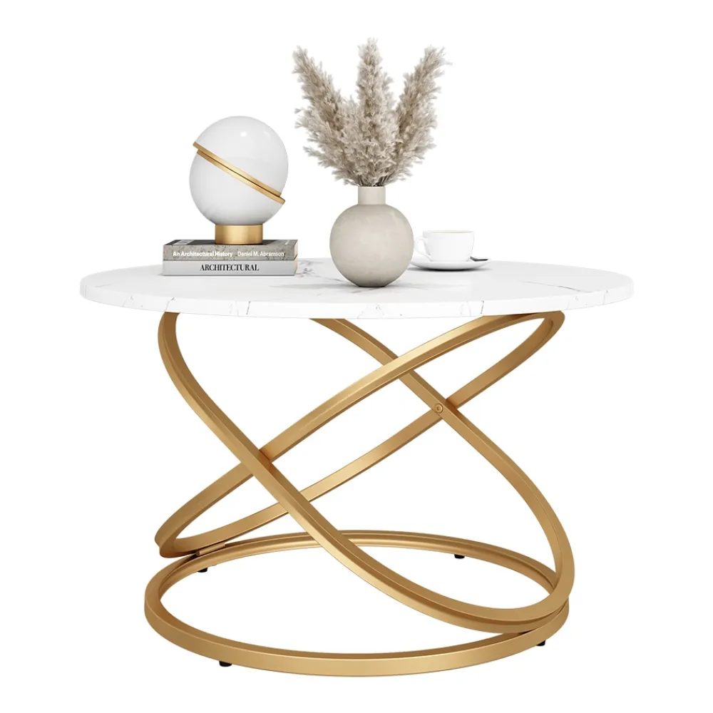 Couchtisch Calgary Weiß Gold 80 x 46 cm Wohnzimmertisch ^ Vicco