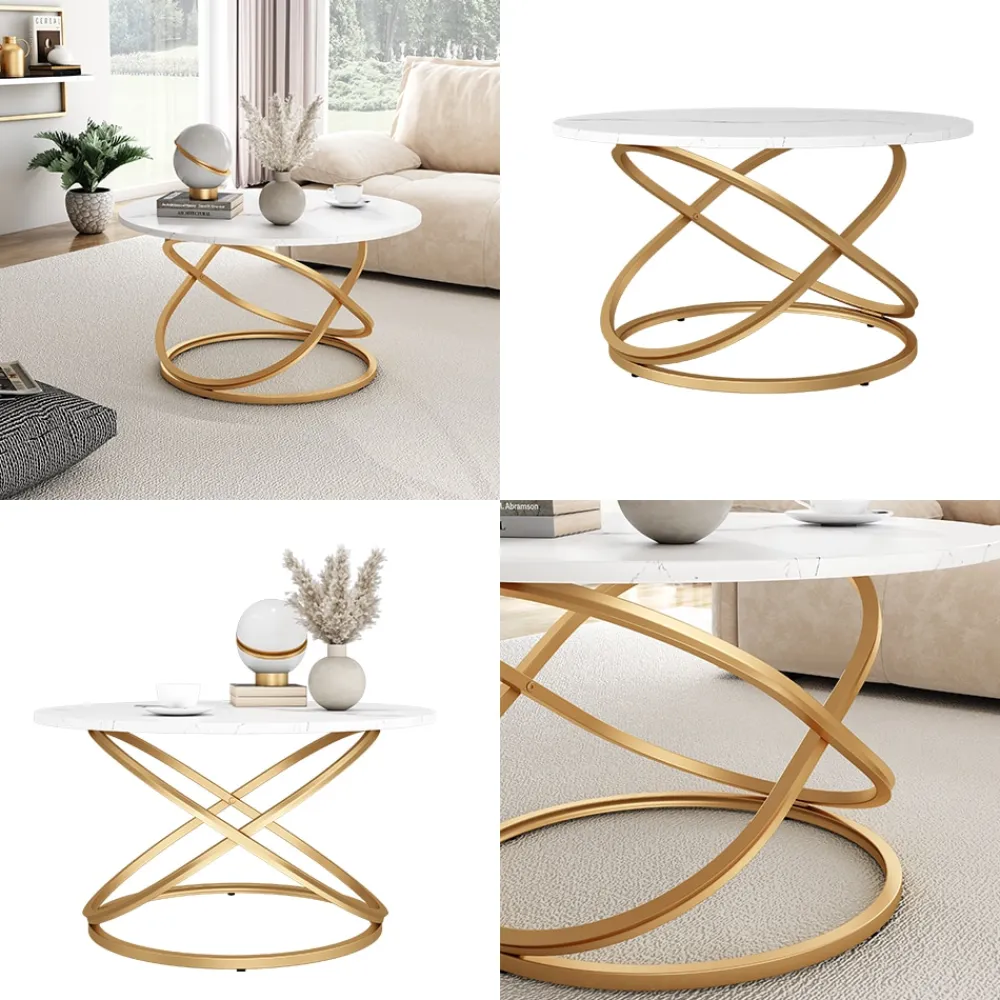 Couchtisch Calgary Weiß Gold 80 x 46 cm Wohnzimmertisch ^ Vicco