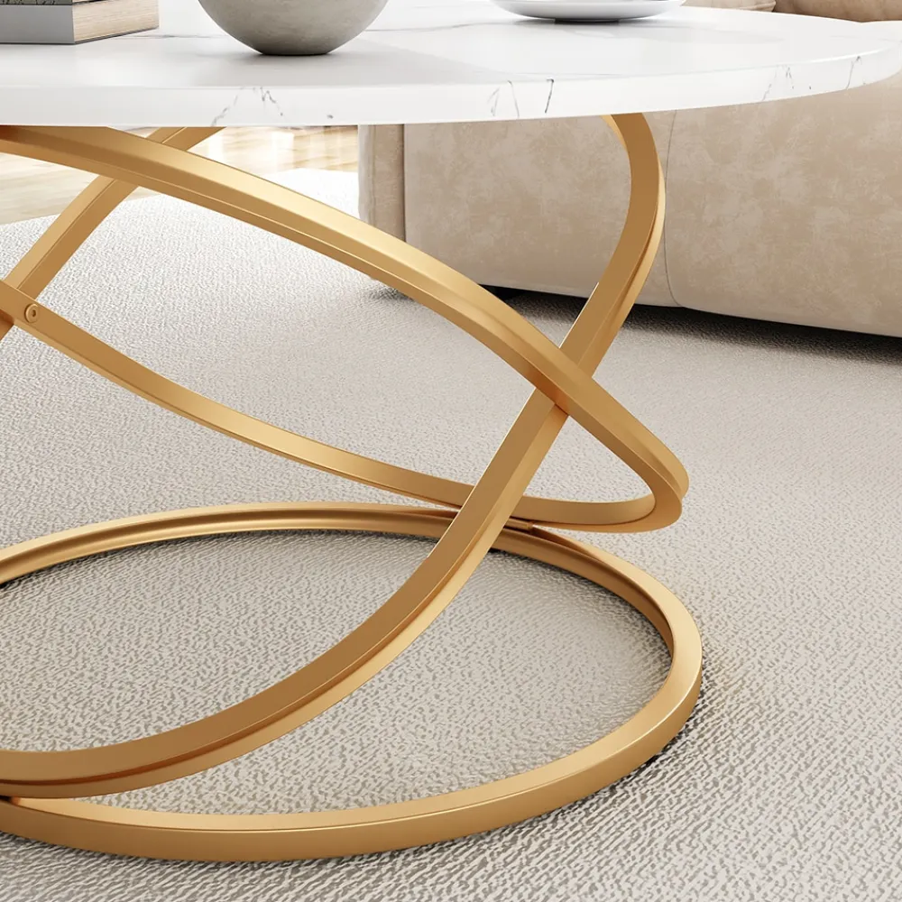 Couchtisch Calgary Weiß Gold 80 x 46 cm Wohnzimmertisch ^ Vicco