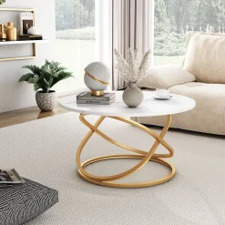 Couchtisch Calgary Weiß Gold 80 x 46 cm Wohnzimmertisch ^ Vicco