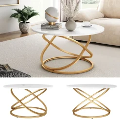 Couchtisch Calgary Weiß Gold 80 x 46 cm Wohnzimmertisch ^ Vicco