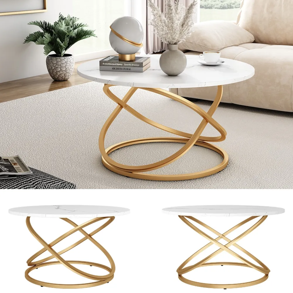 Couchtisch Calgary Weiß Gold 80 x 46 cm Wohnzimmertisch ^ Vicco