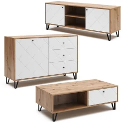 Vicco Couchtisch Nizza 110 x 37 cm, Artisan Weiß, moderner Tisch mit Ablagen Sale