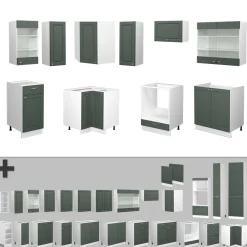 Eckküche Küchenzeile Einbauküche Fame-Line Landhaus Weiß Grün Gold 190 cm Schubunterschrank Spülenunterschrank Eckunterschrank Herdumbauschrank Hängeglasschrank Hängeschrank ^ Vicco Discount