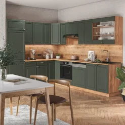 Eckküche Küchenzeile Einbauküche Fame-Line Landhaus Eiche Grün Gold  227x287 cm Spülenunterschrank Schubunterschrank Eckunterschrank Herdumbauschrank Hängeschrank Kühlumbauschrank ^ Vicco Online