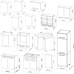 Eckküche Küchenzeile Einbauküche Fame-Line Landhaus Eiche Grün Gold  227x287 cm Spülenunterschrank Schubunterschrank Eckunterschrank Herdumbauschrank Hängeschrank Kühlumbauschrank ^ Vicco Online