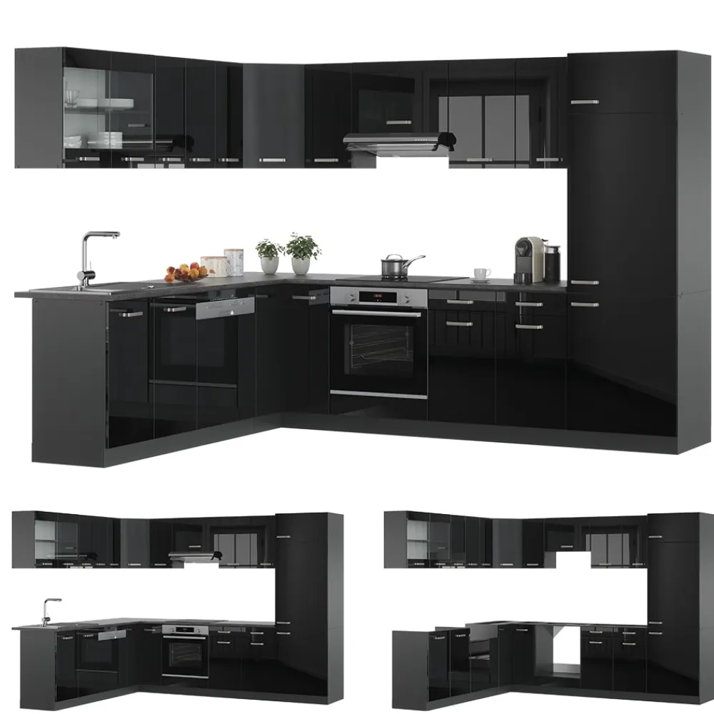Eckküche R-Line Solid Anthrazit Schwarz 287x227 cm modern Küchenschränke Küchenmöbel ^ Vicco Discount