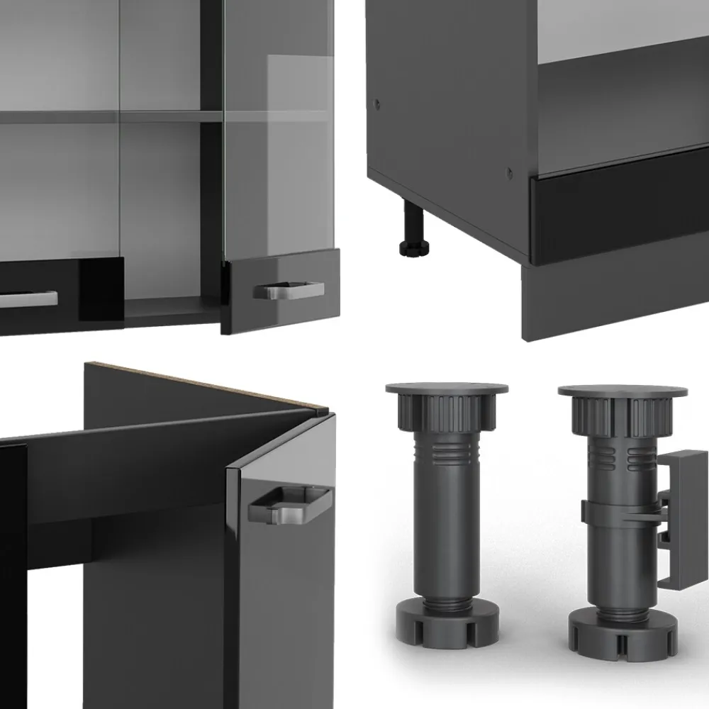 Eckküche R-Line Solid Anthrazit Schwarz 287x227 cm modern Küchenschränke Küchenmöbel ^ Vicco Discount