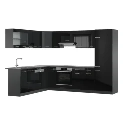 Eckküche R-Line Solid Anthrazit Schwarz 287x227 cm modern Küchenschränke Küchenmöbel ^ Vicco Discount