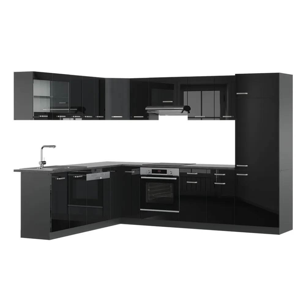 Eckküche R-Line Solid Anthrazit Schwarz 287x227 cm modern Küchenschränke Küchenmöbel ^ Vicco Discount